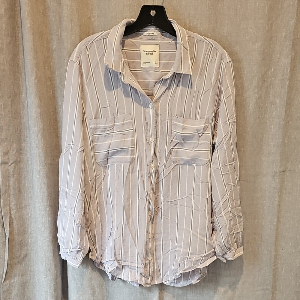 Abercrombie & Fitch Boyfriend Gray and White Button Down Shirt